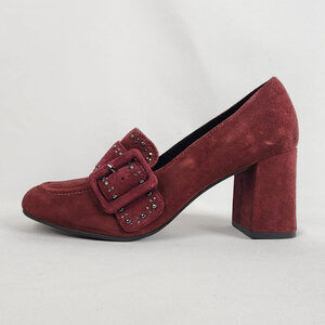 Alesya Burgundy Leather Block Heel Loafers Size 9.5